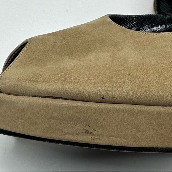 KARL LARGERFELD SAND TAN SUEDE PEEP TOE CrissCross STRAPS BACKLESS SANDAL SZ  7M - Picture 12 of 13